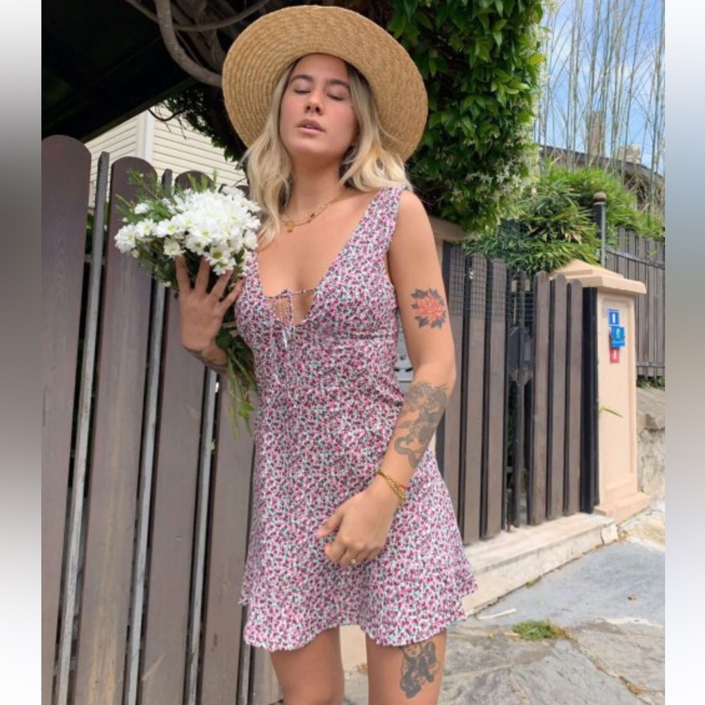 NWT Zara floral linen mini dress flounce bottom sz M